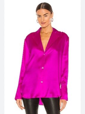 Gauge81 Vibrant Fuchsia 100% Silk Button-Down Blouse